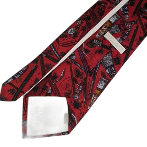 Perry Ellis Handmade All Silk Artists Red Tie Italy - Picture 4 of 6